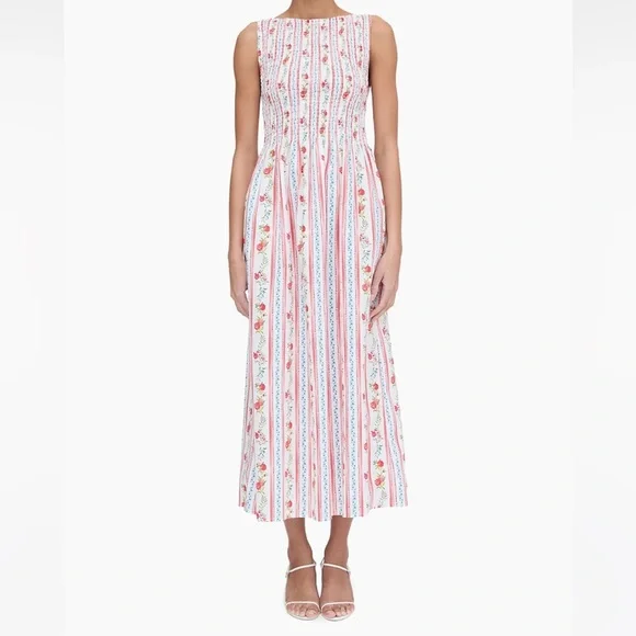 NWT Hill House Home Cosima Pomegranate Stripe Floral Striped Maxi Dress